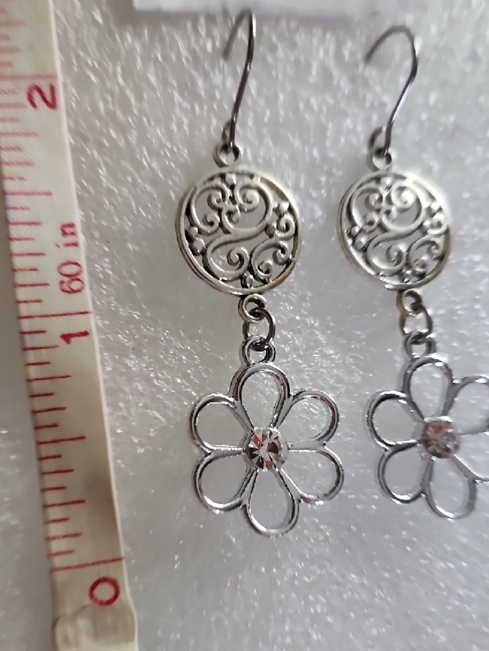 Hand Crafted Silver Floral Filigree Drop Earrings